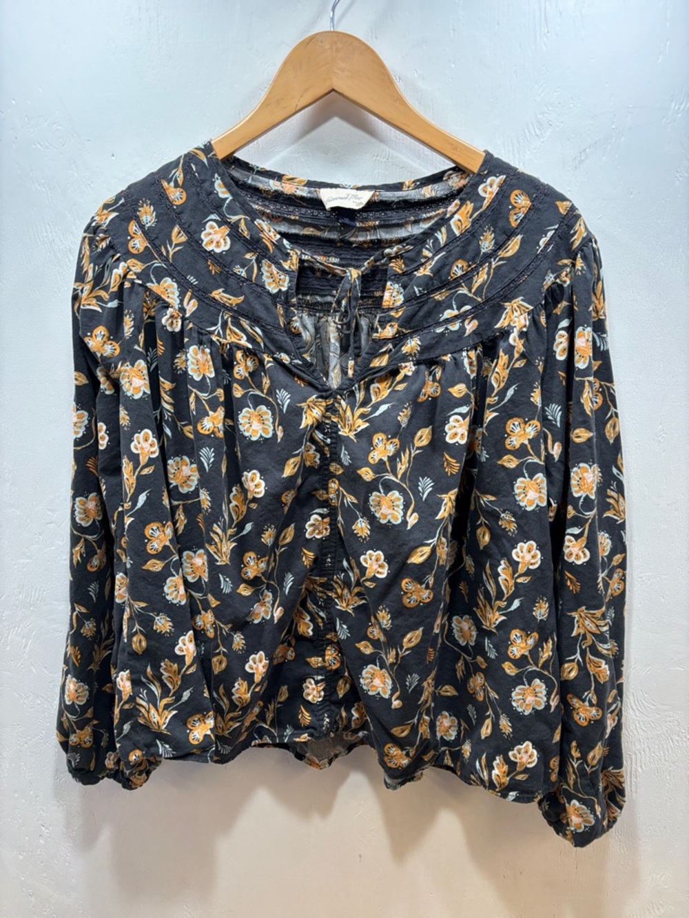 Universal Thread Boho Hippy Navy Floral Tie Front Peasant Bell sleeve| XXL Plus